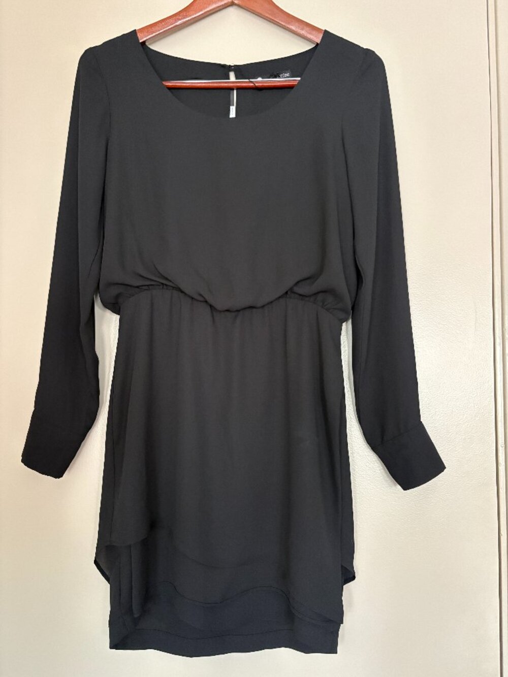 Krisa Black Layered Dress XS – Long Sleeves, Knee Length, NWT